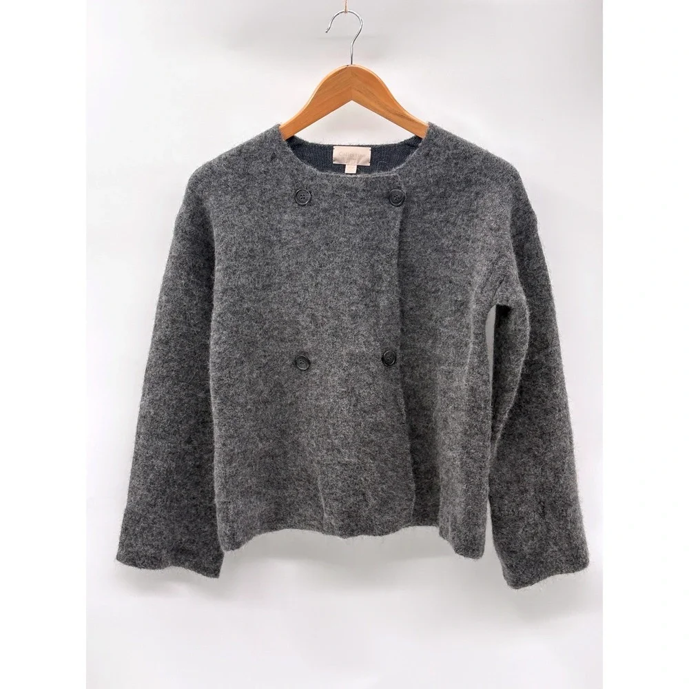 J. Crew Cardigan Sweater Double Breasted Alpaca Wool Gray Women XXS Oversized